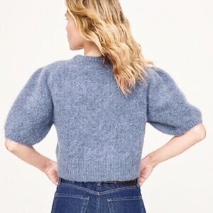 Banana Republic Alpaca Wool Puff Sleeve Sweater M Blue Soft Knit Quiet Luxury